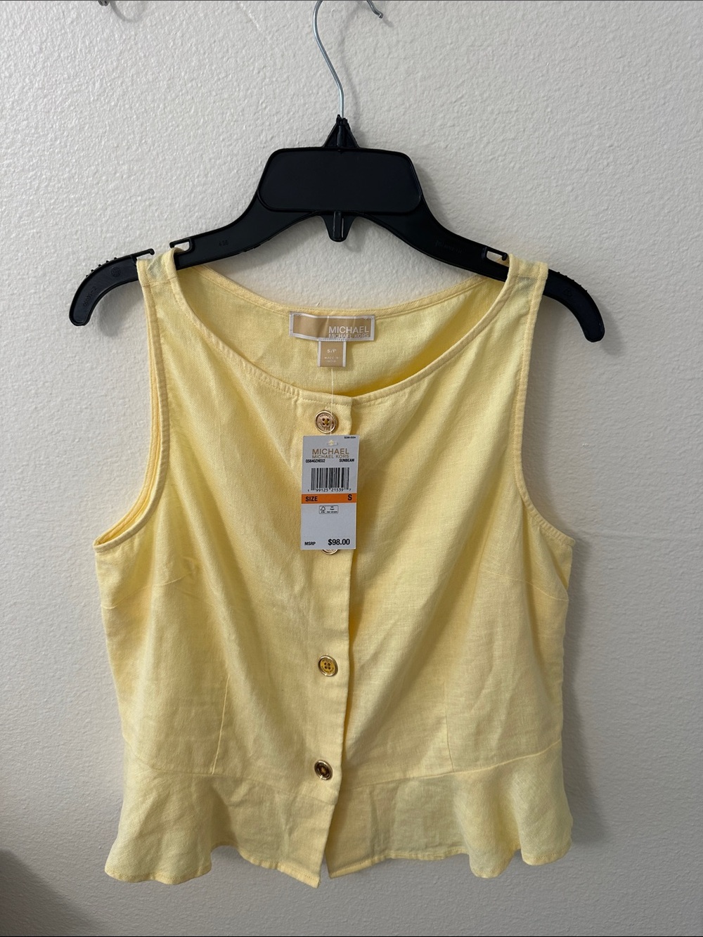 Michael Kors Collection Light Yellow Button-Front Peplum Tank